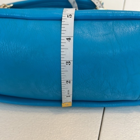 Galian Bright Blue Shoulder Bag with Gold Tone Trim and Tassels - Picture 8 of 8